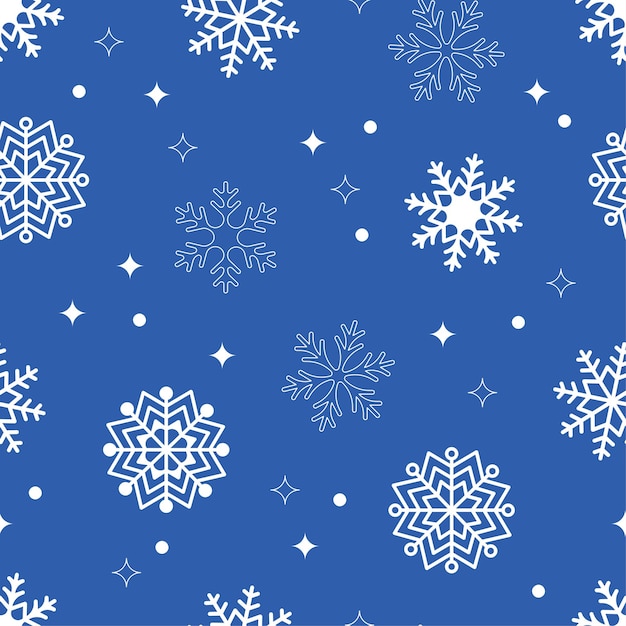 White snowflake concept pattern Vector Christmas seamless pattern on blue background