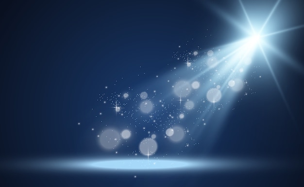 White stage with spotlights  illustration of a light with sparkles on a transparent background