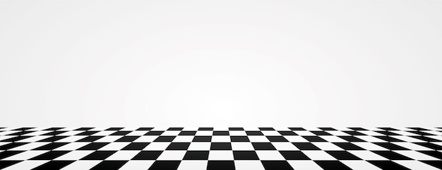wide empty black and white checkered pattern floor with white wall scene illustration vector