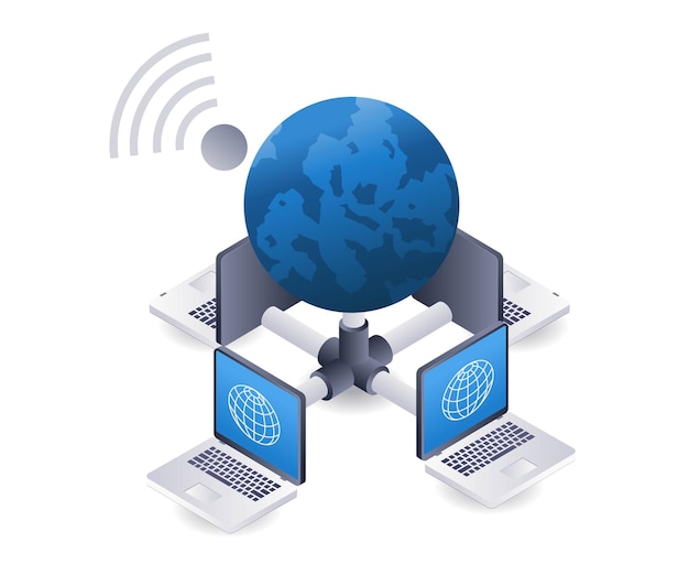wifi network computer server technology infographic 3d illustration flat isometric
