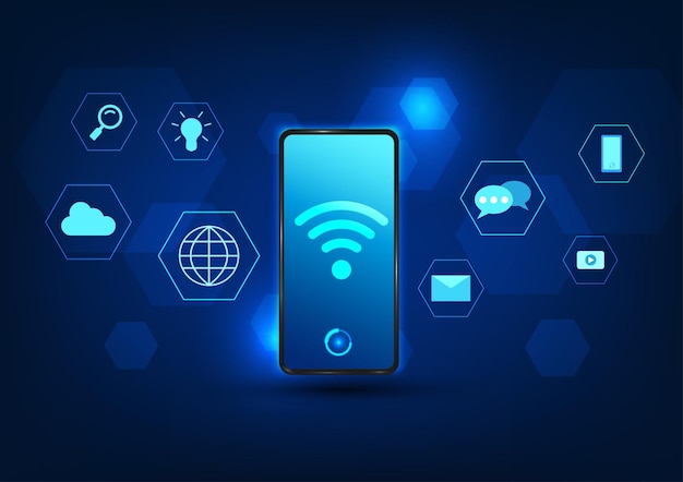 WiFi technology Smartphones have a WiFi icon in the center along with a communication icon