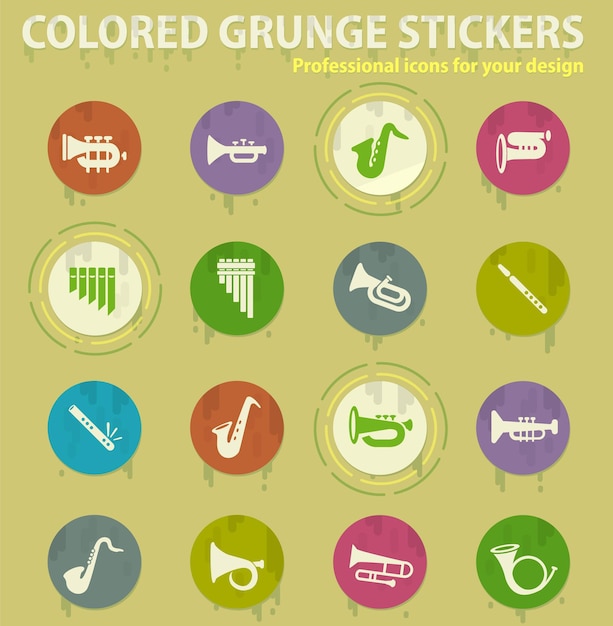 Wind instruments colored grunge icons