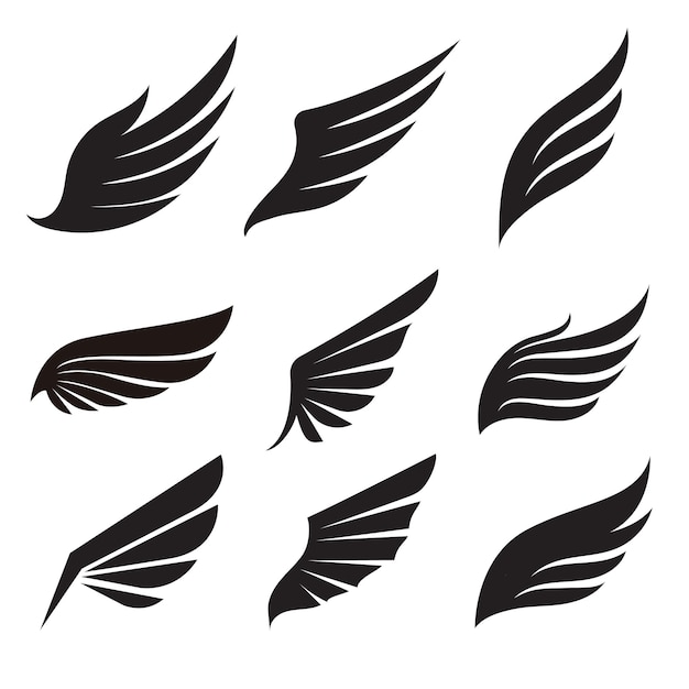 Wing icons flat silhouette handdrawn sketch