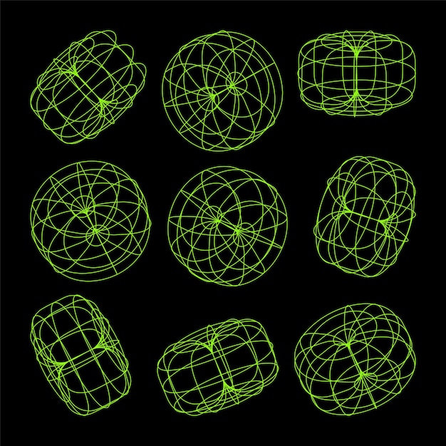 wireframe lined shapes perspective mesh d grid low poly geometric elements retro futuristic design