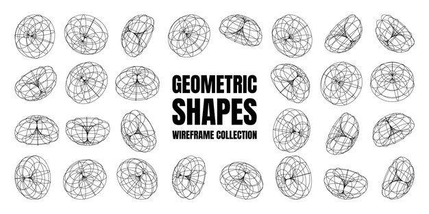 Wireframe lined shapes perspective mesh d grid low poly geometric elements retro futuristic design
