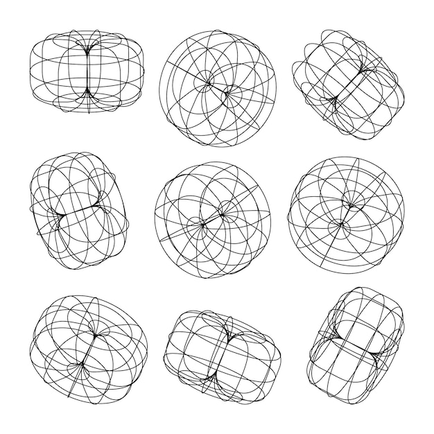 wireframe lined shapes perspective mesh d grid low poly geometric elements retro futuristic design