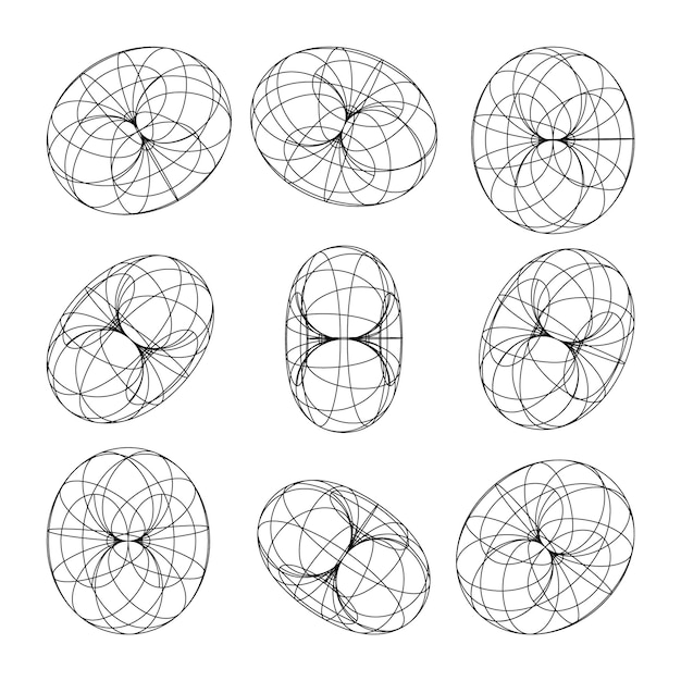 wireframe shapes lined torus perspective mesh d grid low poly geometric elements retro futuristic