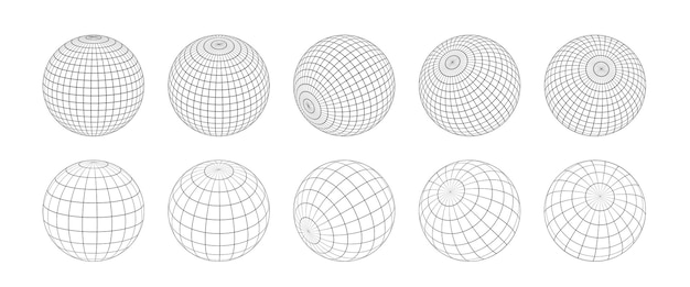 Wireframe sphere set isolated