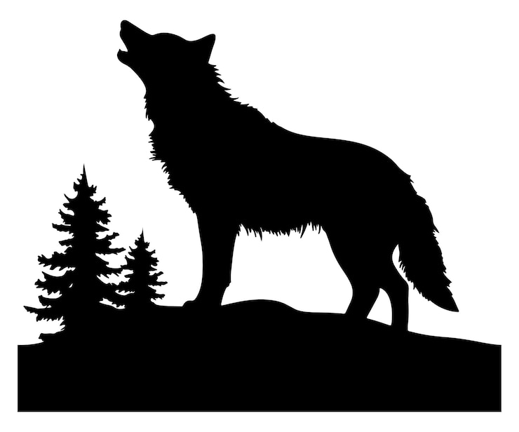Vektor wolf in the forest silhouette wolf and forest