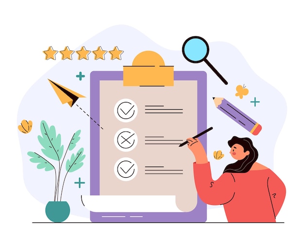 Woman character voting and put tick and cross marks in checkbox