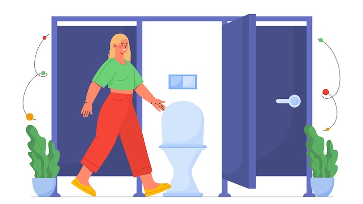 Vektor woman hurries to toilet concept young girl with stomach problems and diarrhea person want piss