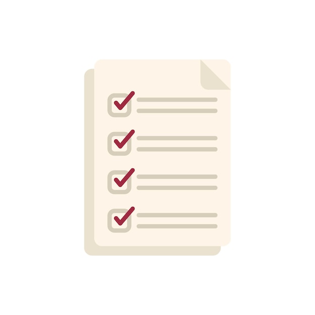 Work task icon flat vector Test checklist Paper project isolated