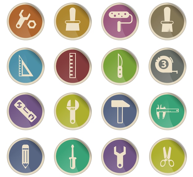 work tools vector icons in the form of round paper labels