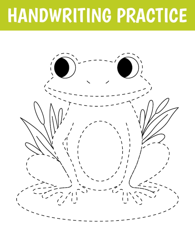 Vektor worksheet for practicing fine kids motor skills handwriting practice cute frog