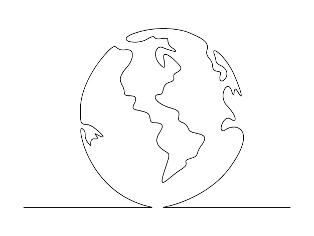 World map continuous one line drawing of earth globe vector illustration pro vector