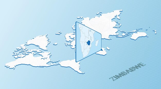World Map in isometric style with detailed map of Zimbabwe Light blue Zimbabwe map with abstract World Map