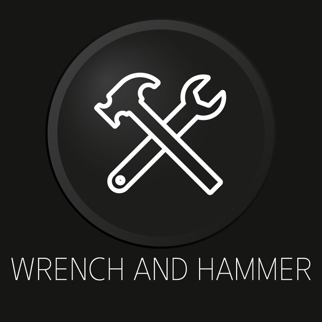 Wrench and hammer minimal vector line icon on 3D button isolated on black background Premium Vector