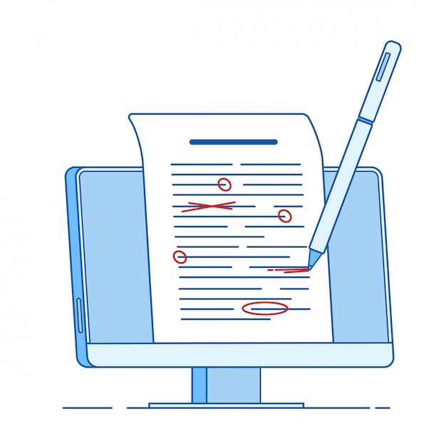 Write edit text concept. Writing editing documents, correct proofreading text essay services  line concept