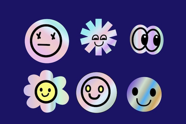 y2k elements set with gradient hologram stickers in futuristic retro style