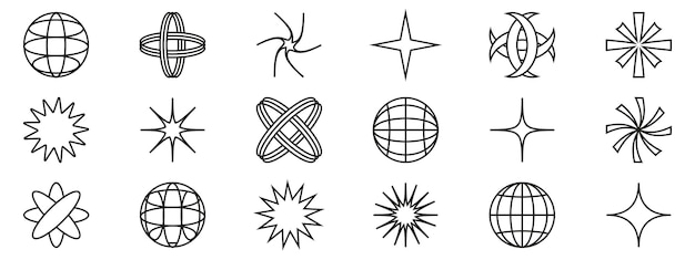 y2k elements y2k vector set geometric brutalism forms sticker y2k style graphic design