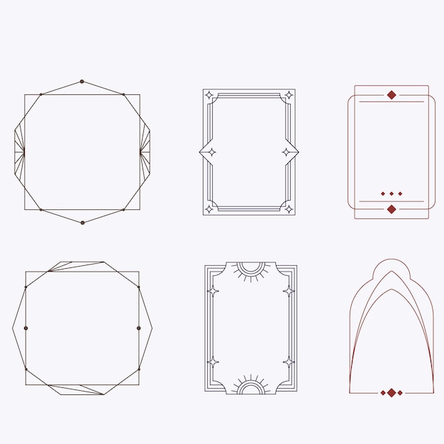 Y2K minimalist aesthetic line elements set Abstract modern linear shape design with stars