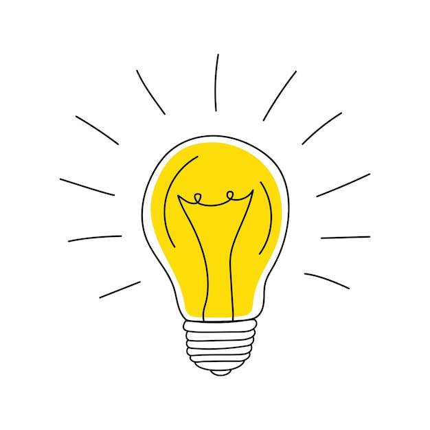 Yellow lightbulb in doodle style