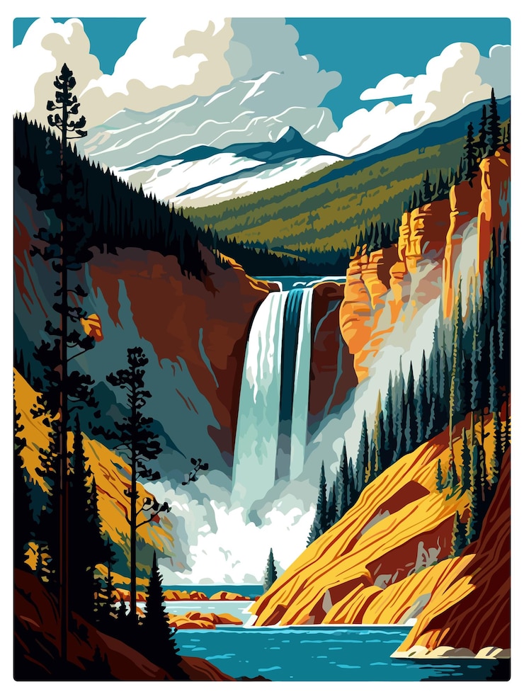 Vektor yellowstone national park vintage travel poster souvenir postcard portrait painting wpa illustration