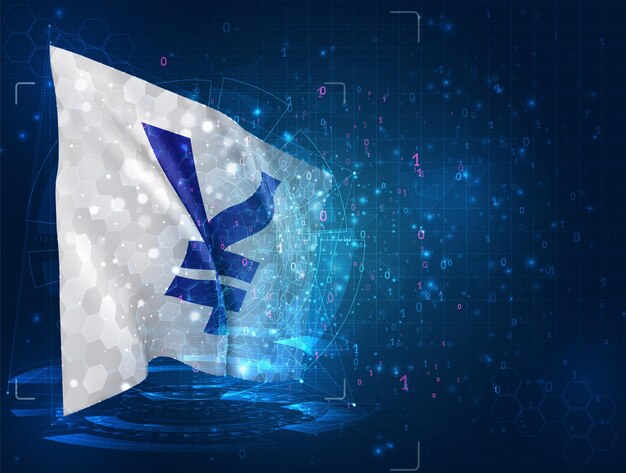 Yen currency on 3d flag on blue background with hud interfaces