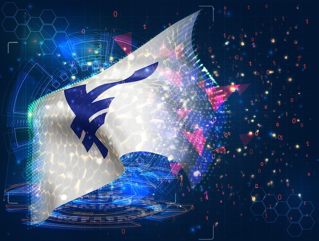 Yen vector flag virtual abstract 3D object from triangular polygons on a blue background