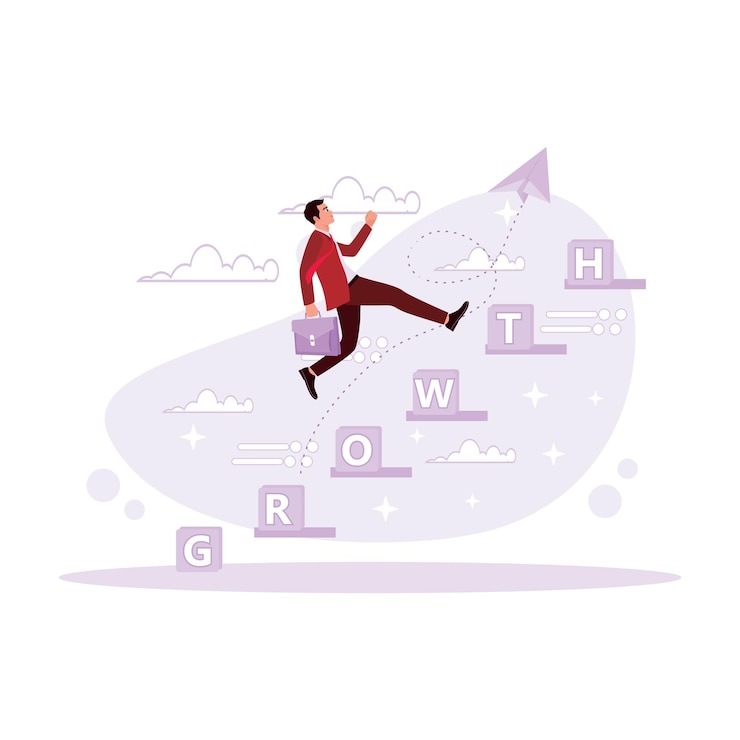 Vektor young businessman walking on stacked blocks concept of increasing business growth trend modern