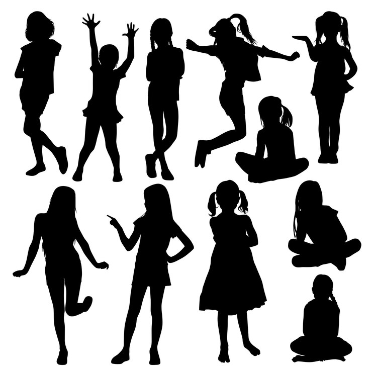 Vektor young girl silhouettes in different positions