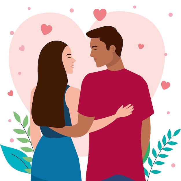 Young interracial lovers couple romantic characters