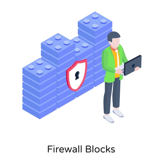 Získejte tuto izometrickou ikonu bloků firewallu