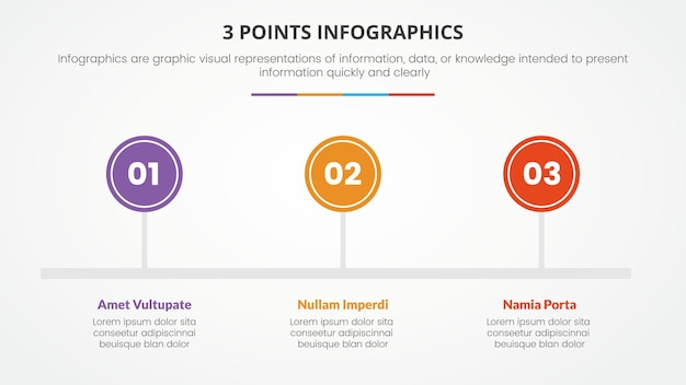 3 points or stages infographic concept with right direction and timeline style for slide presentation with 3 point list