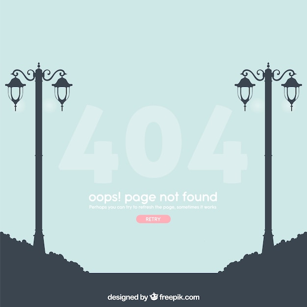 404 error web template with lamps in flat style
