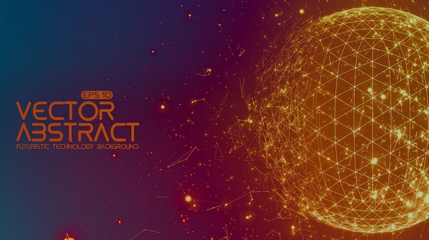 Abstract   space colorful background. Chaotically connected points and polygons flying in space. Flying debris. Futuristic technology style.