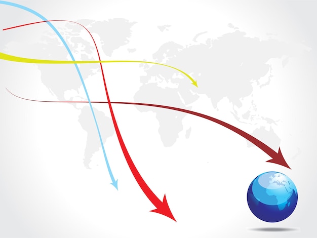 abstract wave line arrow background with world map globe