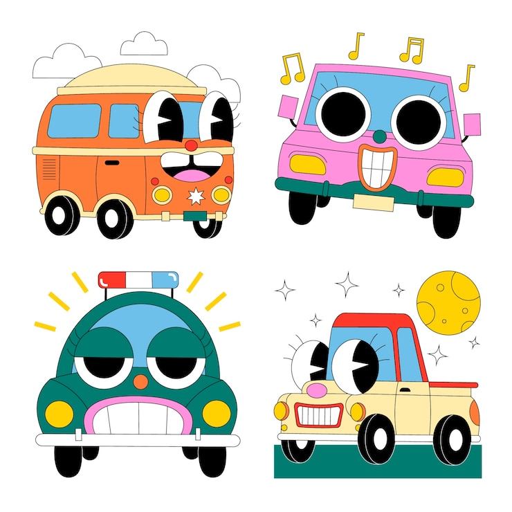 Zdarma Vektor acid cars stickers collection