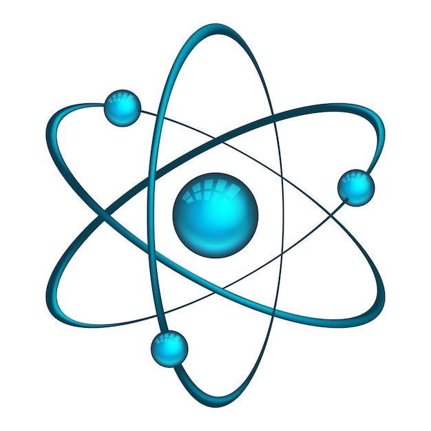 Atom. Ilustrace modelu s elektrony a neutrony, izolované