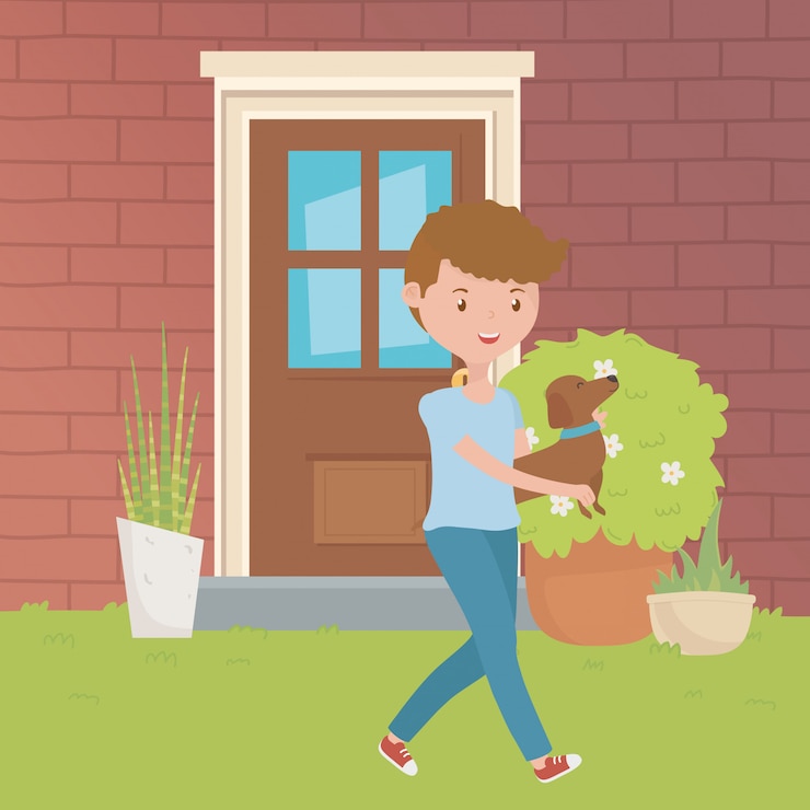 Zdarma Vektor boy with dog cartoon design