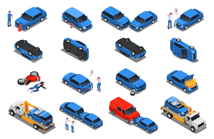 Zdarma Vektor car accidents big isometric set