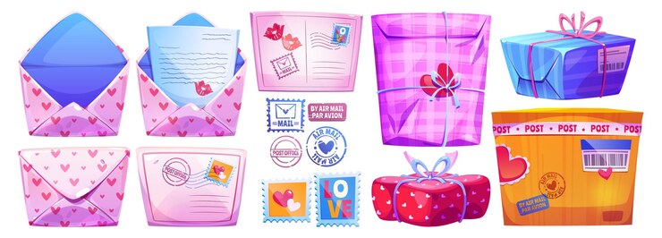 Zdarma Vektor cartoon mail set of love themed postal items