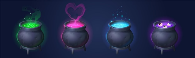 cauldrons with witch magic potions