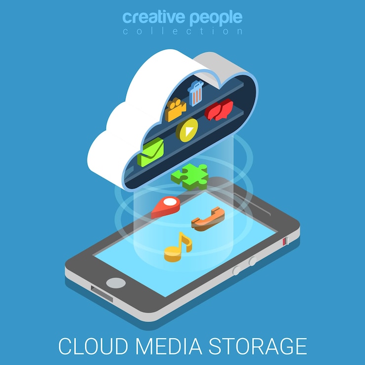 Zdarma Vektor cloudové úložiště dat, zálohování, plochá izometrie