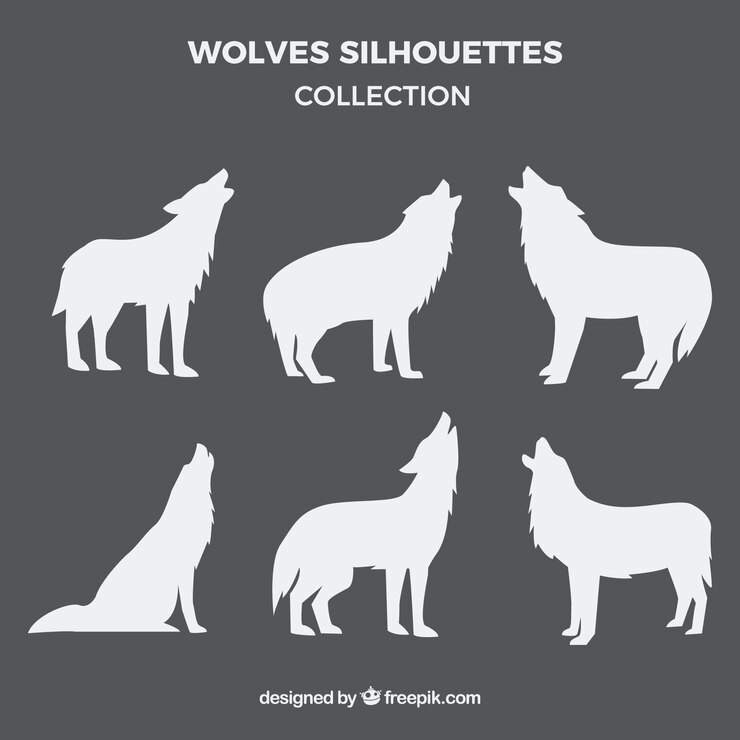 Zdarma Vektor collection of white wolf silhouettes
