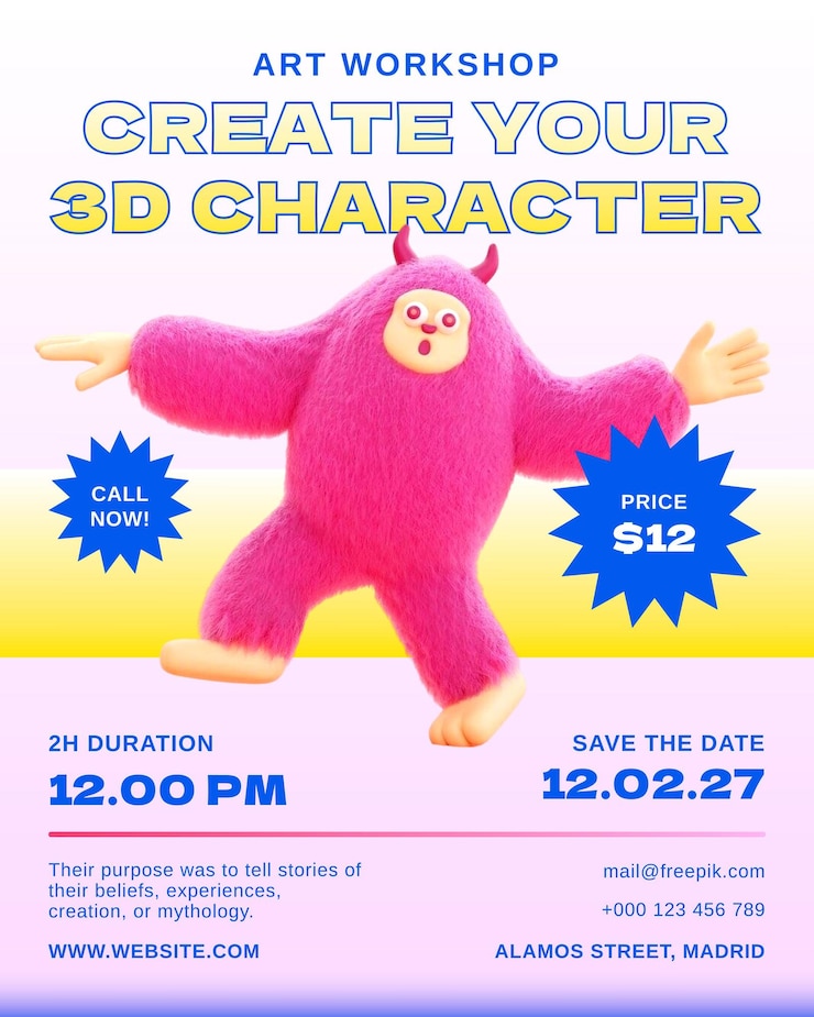 Zdarma Vektor create your 3d character art workshop