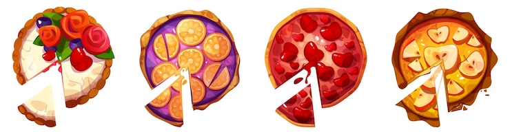 Zdarma Vektor cut fruit and vegetable pies top view set