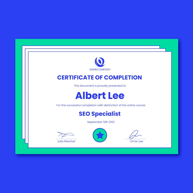 Zdarma Vektor duotone a.d certifikát specialisty seo