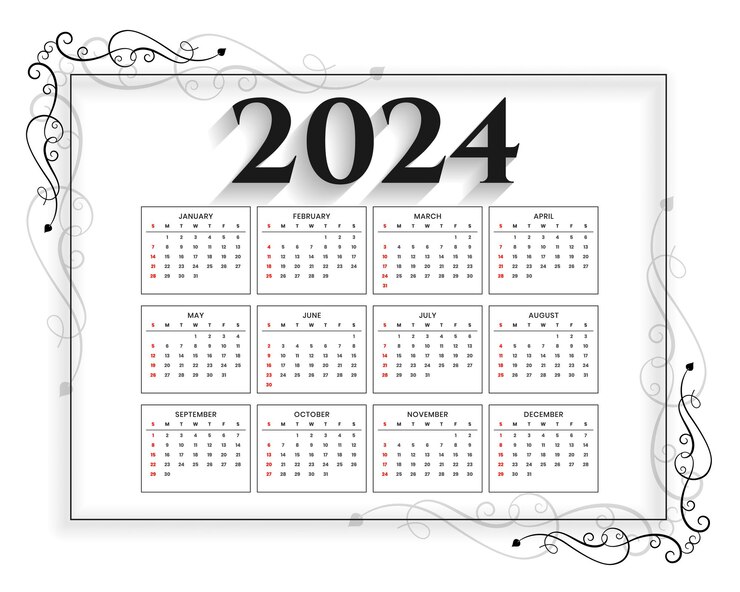Zdarma Vektor elegantní a čistá šablona nástěnného kalendáře na rok 2024, vektor s tisknutelným designem