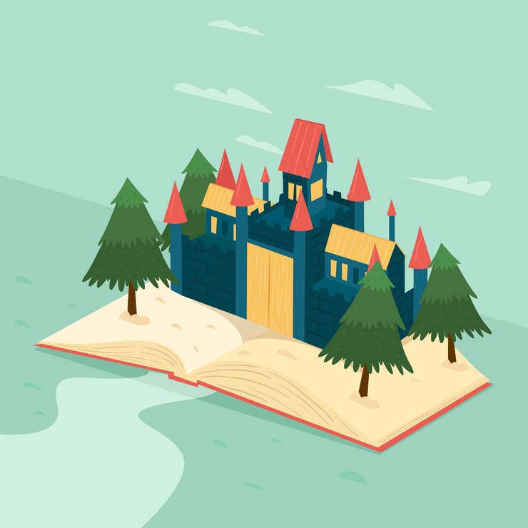 Zdarma Vektor fairy tale concept with castle and trees